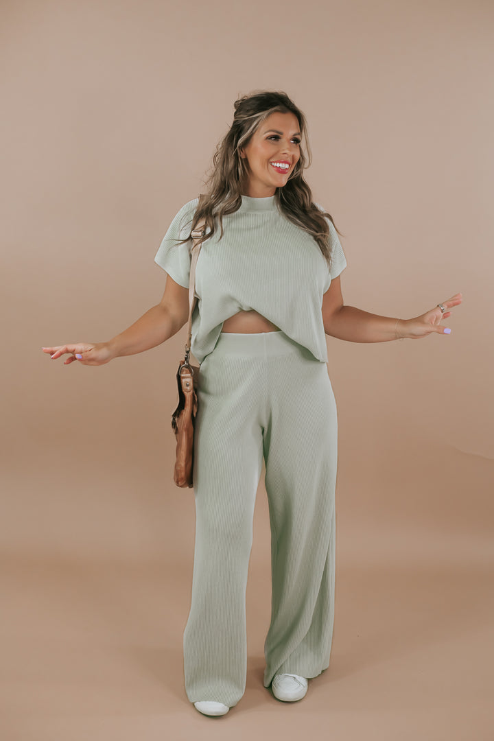 BY TOGETHER: Two Piece Mock Neck Sweater & Pant Set, Avocado