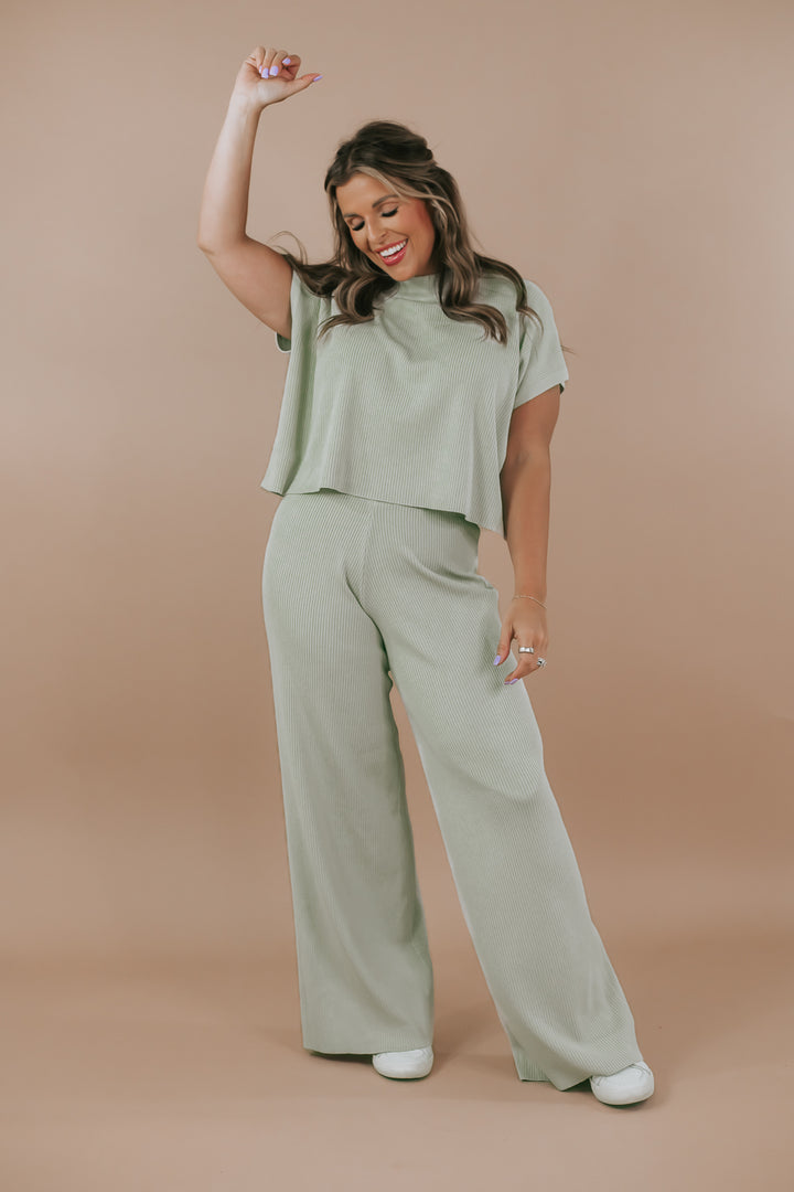 BY TOGETHER: Two Piece Mock Neck Sweater & Pant Set, Avocado