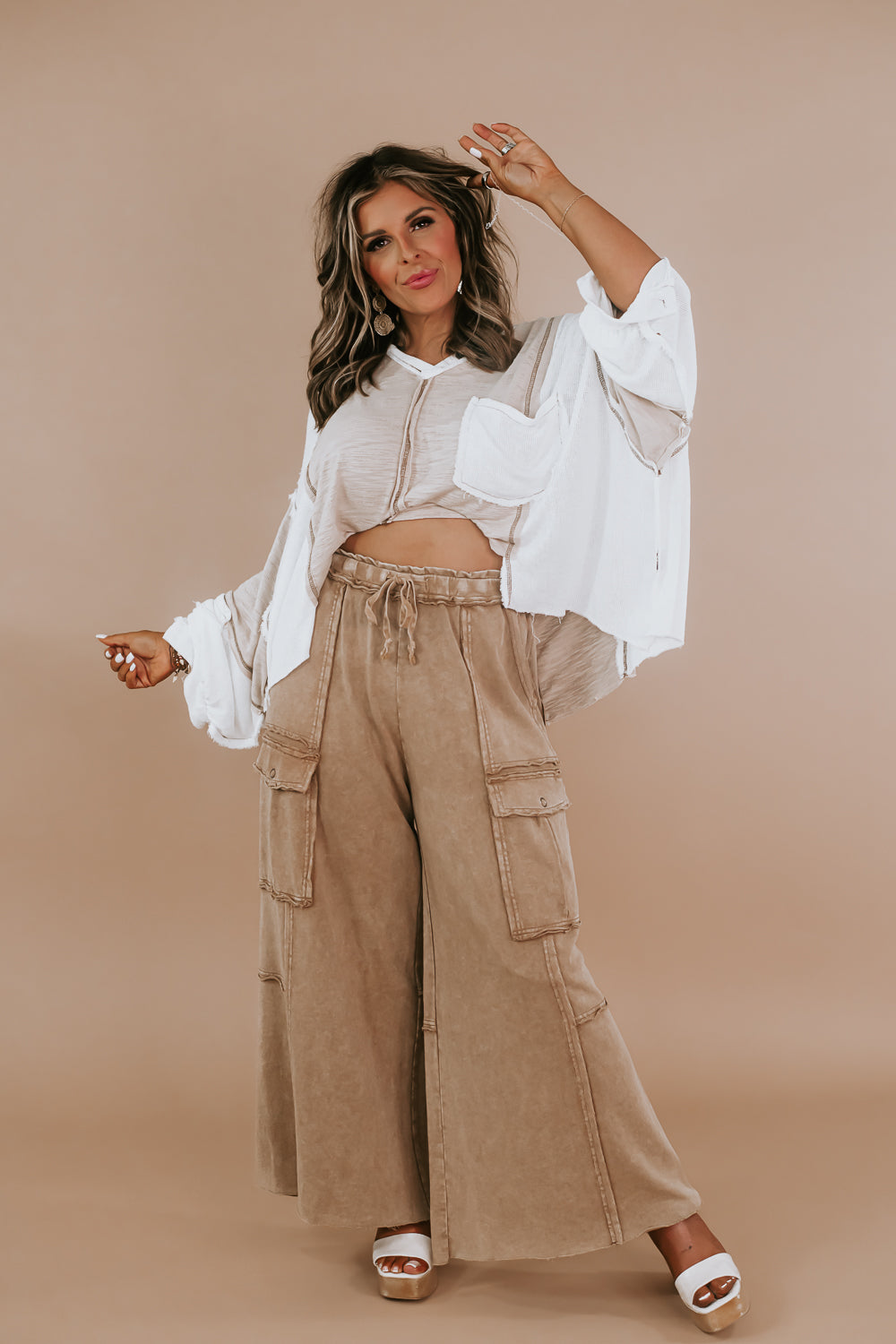 Down For It Distressed Cargo Pant, Mocha