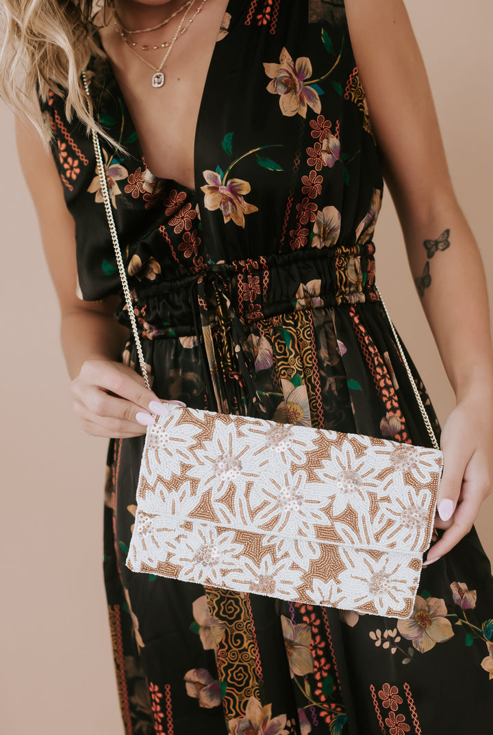 Beaded Floral  Frenzy Clutch, Multi