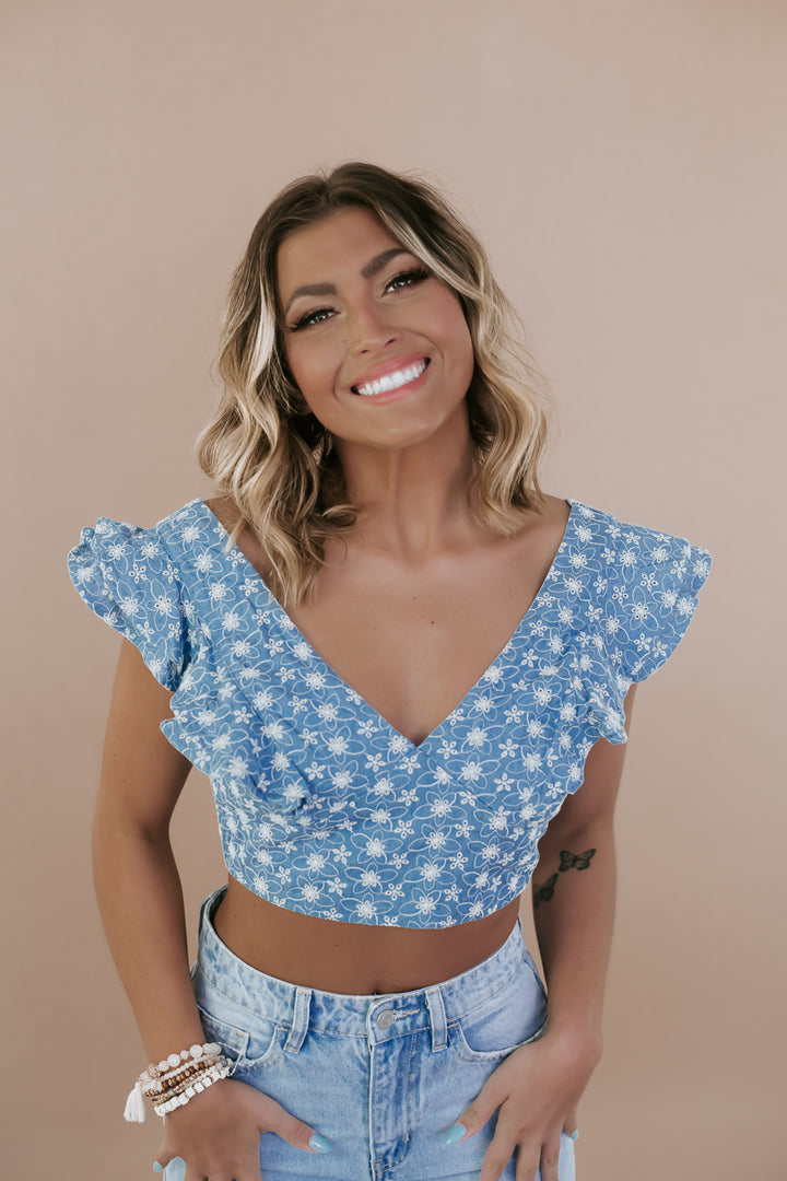 Sweet Street Embroidered Top, Blue