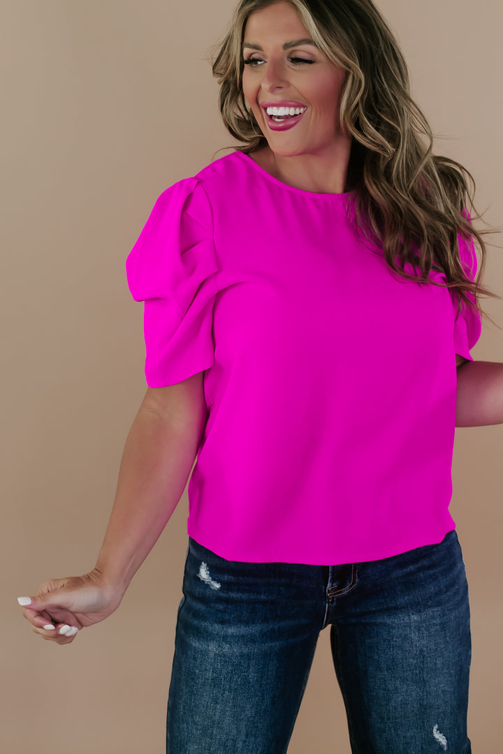 Timeless Puff Sleeve Blouse, Hot Pink
