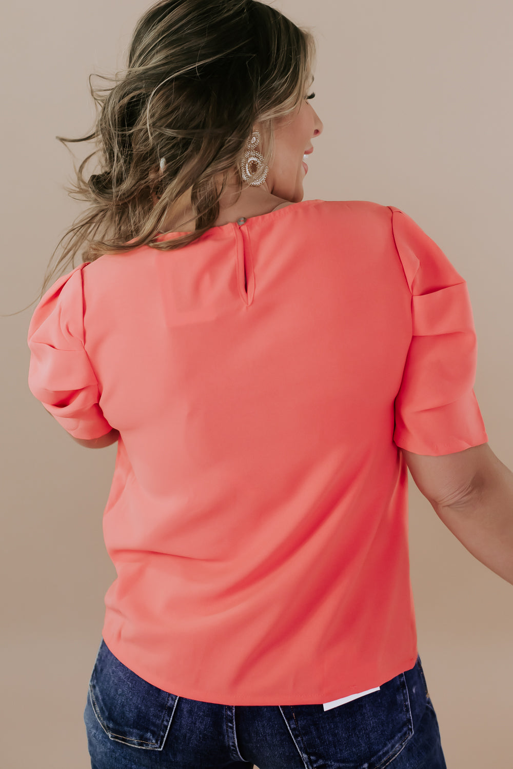 Timeless Puff Sleeve Blouse, Coral