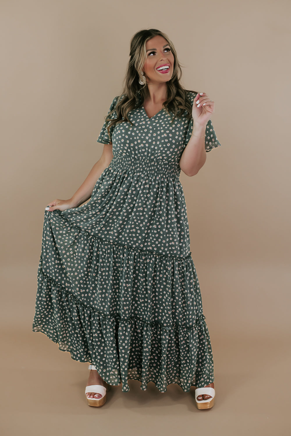 ECB Exclusive: Many Moments Floral Maxi Dress, Green