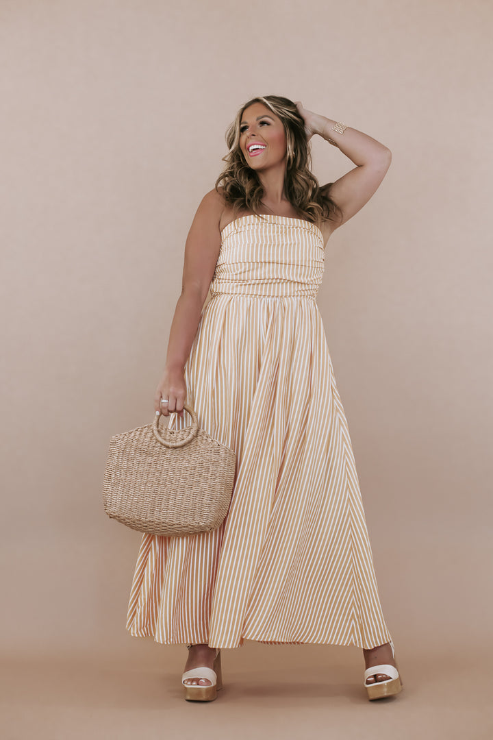 BY TOGETHER: Strapless Stripe Maxi Dress, Yellow