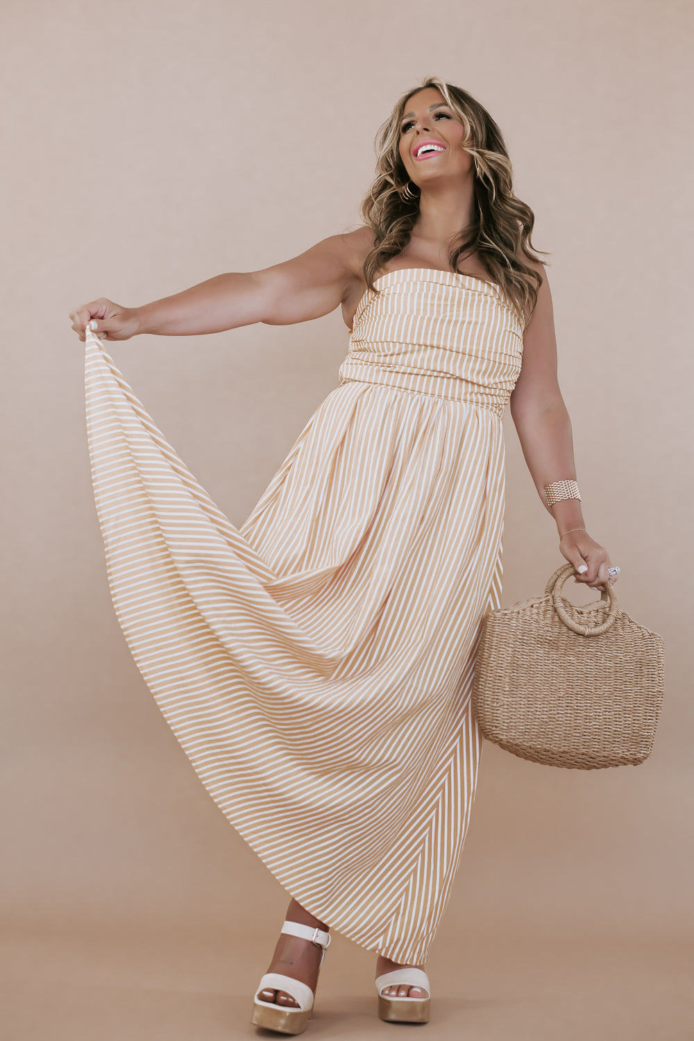 BY TOGETHER: Strapless Stripe Maxi Dress, Yellow