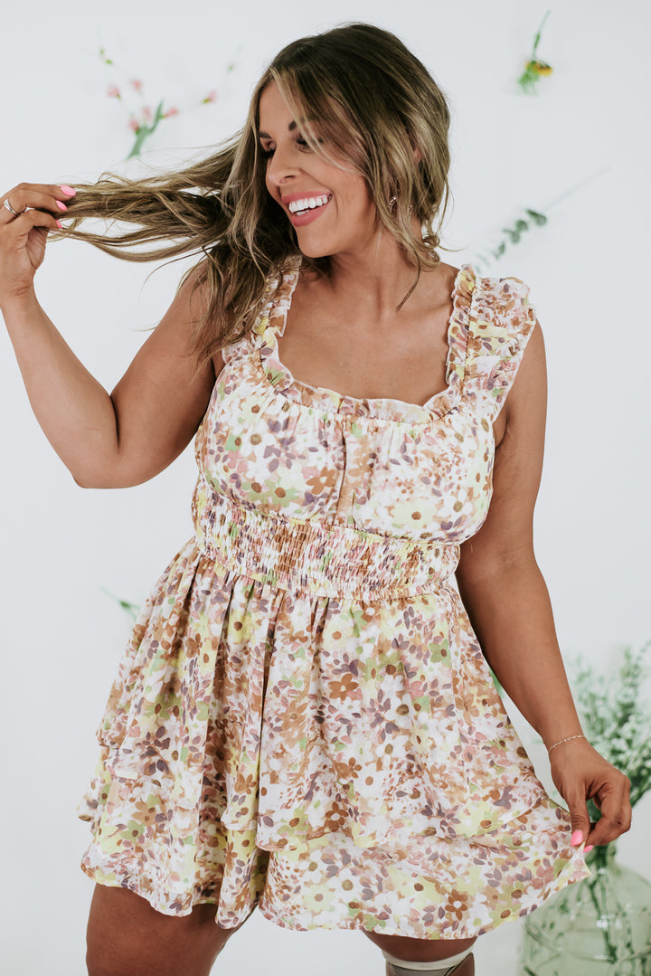 Change Of Pace Floral Romper , Multi