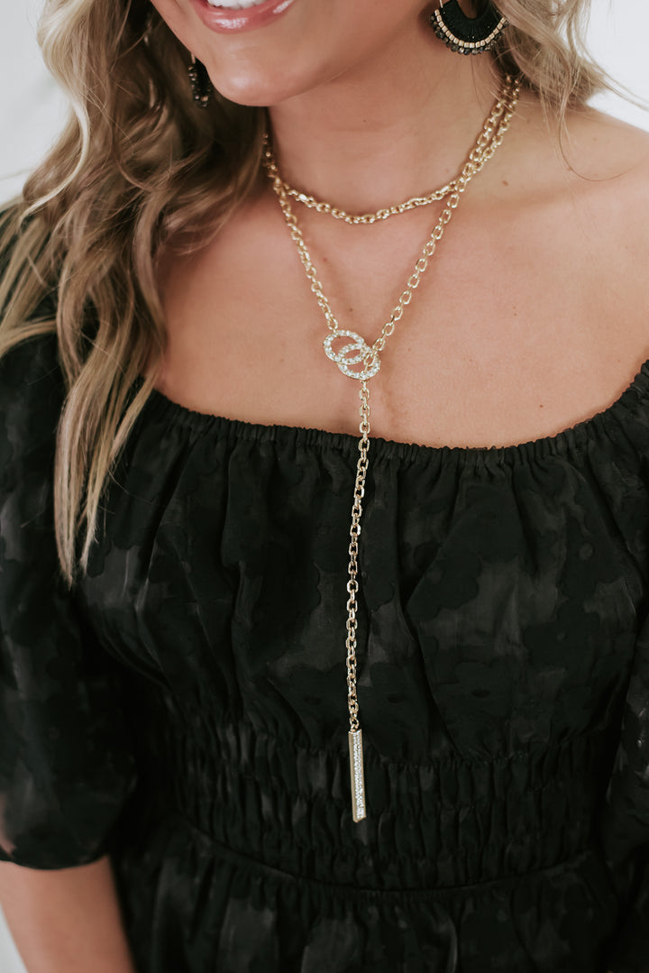 Double Layered Accent Bar Necklace , Gold