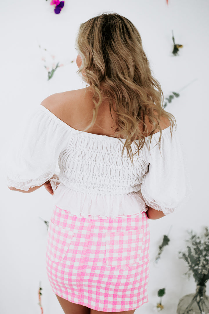 Here To Please Puff Sleeve Crop, White
