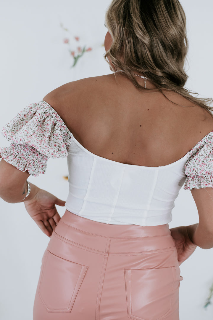 Rosie Floral Sleeve Bodysuit, Cream