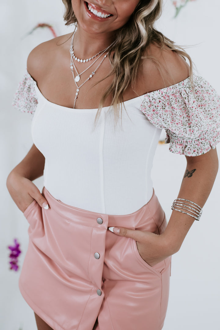 Rosie Floral Sleeve Bodysuit, Cream