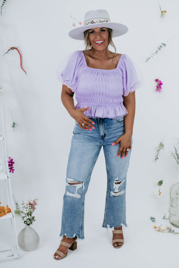 Here To Please Puff Sleeve Crop, Lavender