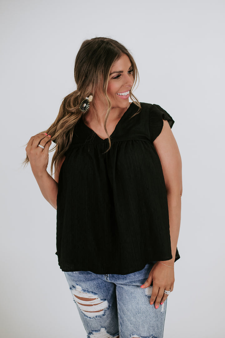 In The Know Ruffle Sleeve Blouse, Black