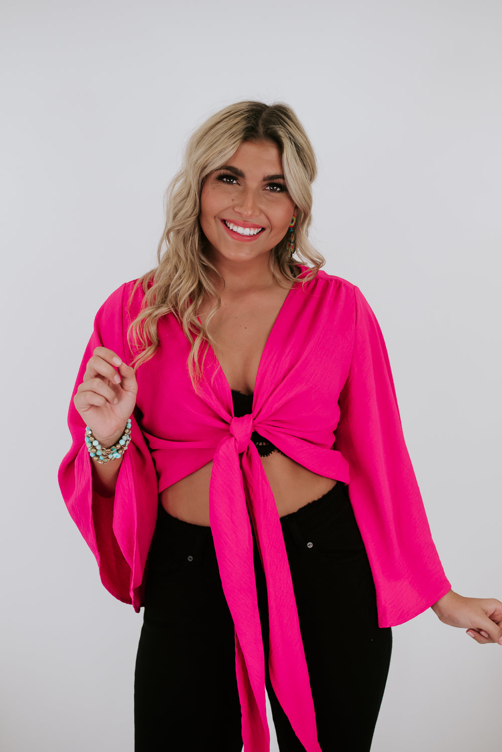 Forever Wear Front Tie Cardi, Pink