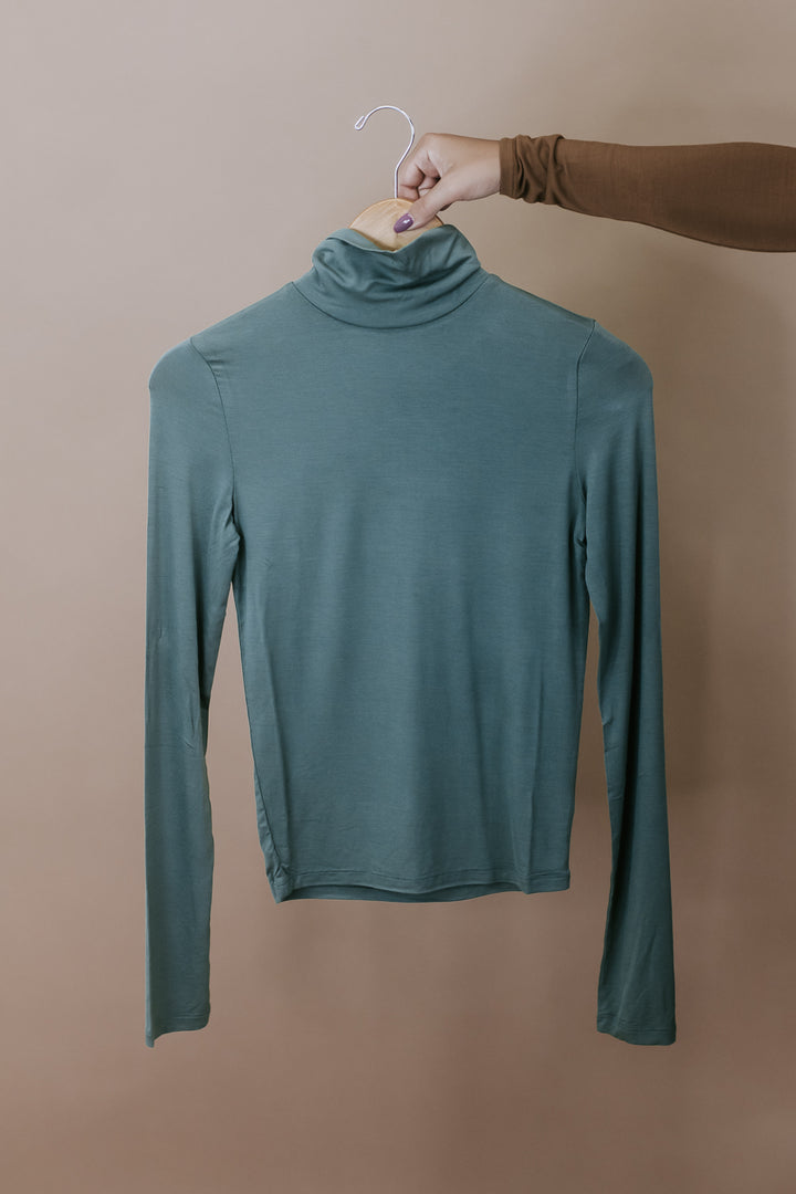 Extra Love Turtle Neck Top, Gray Green