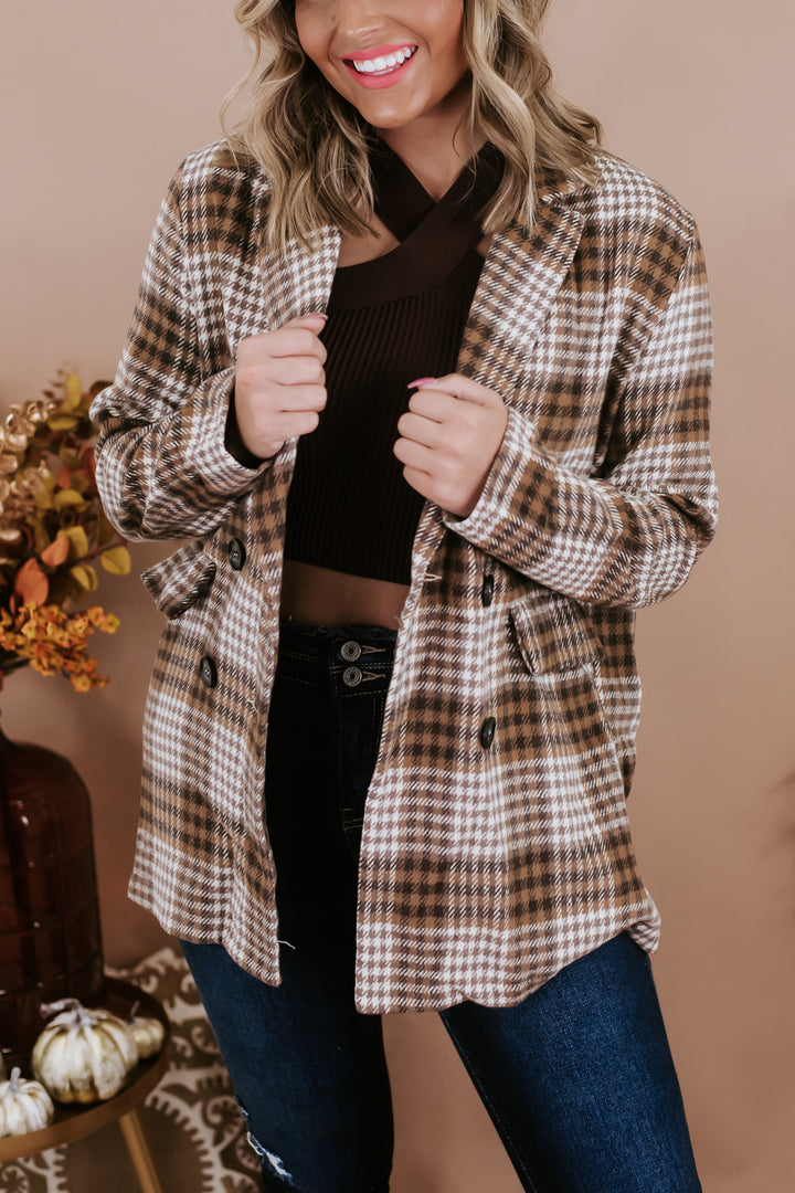 So Chic Plaid Blazer , Brown