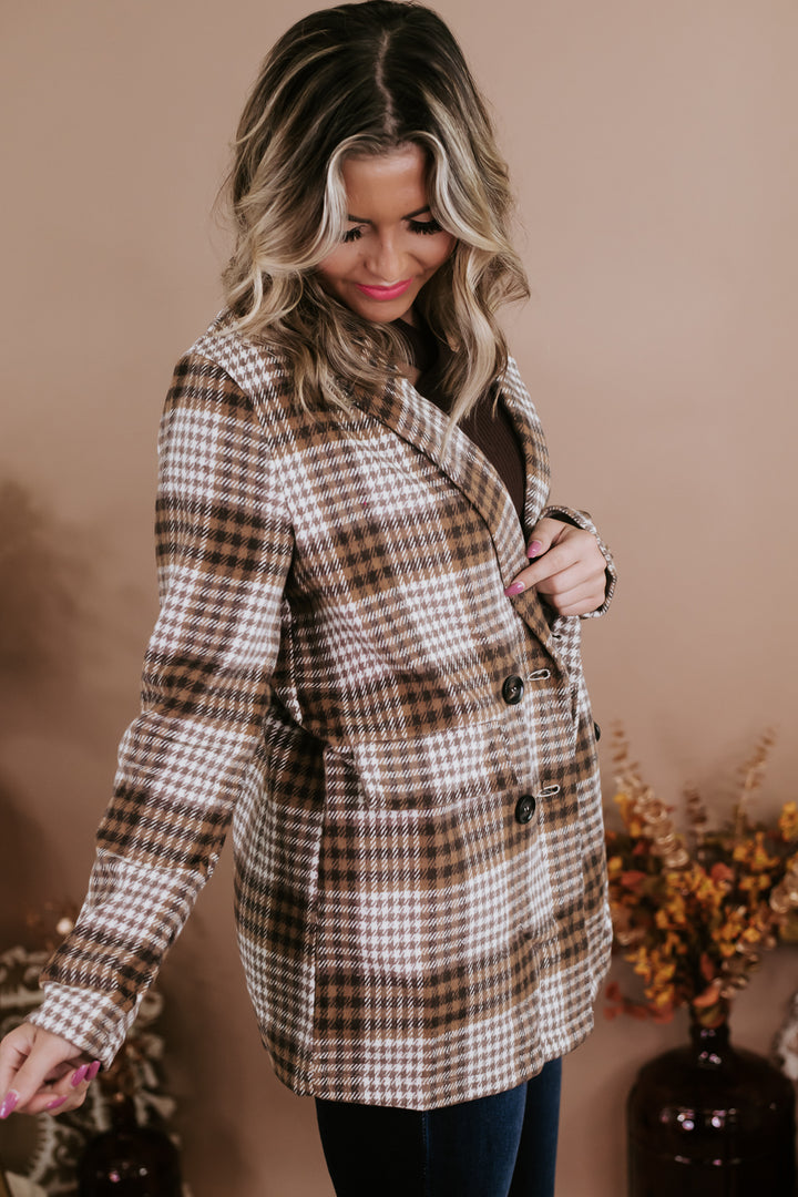 So Chic Plaid Blazer , Brown