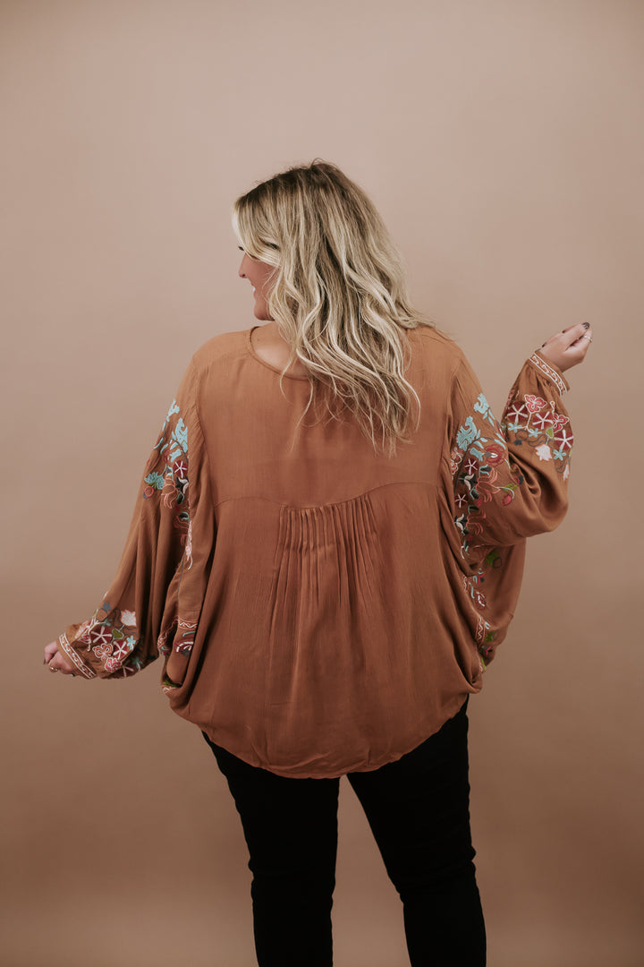 Emmy Embroidered Blouse, Camel