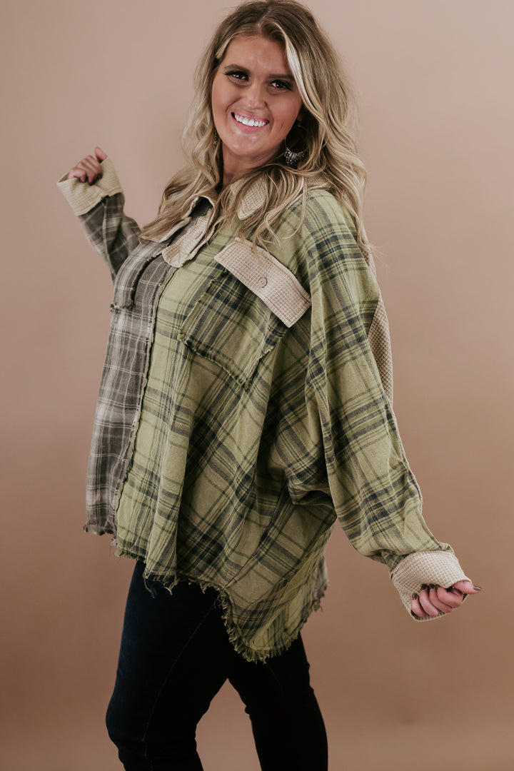 Mineral Washed Plaid Pullover, Taupe