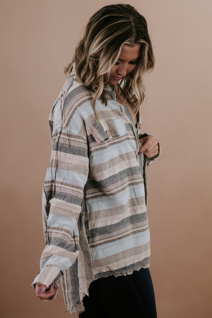 Mineral Washed Multi Striped Top, Natural
