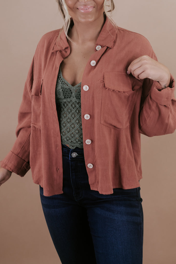 Easy Going Button Up Top, Rust