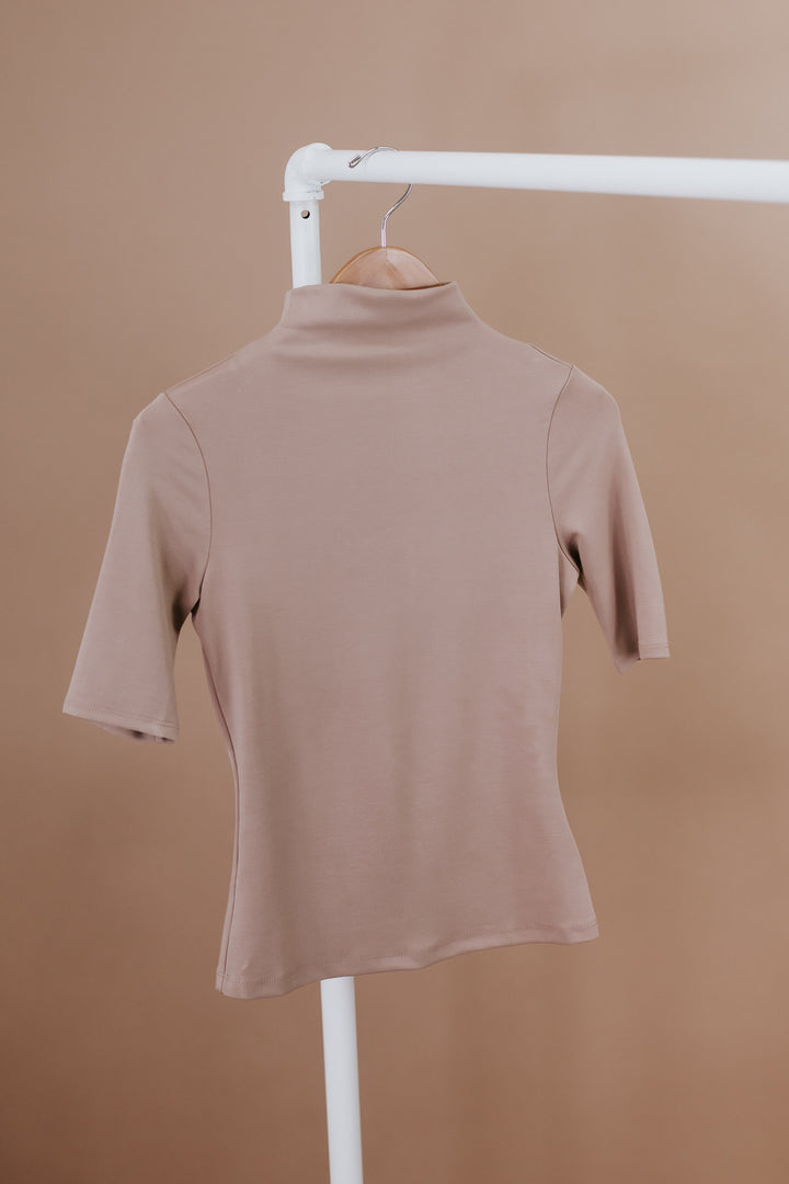 Fitted Mock Neck Top, Taupe