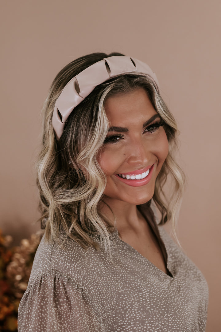 Faux Leather Wrapped Headband, Taupe