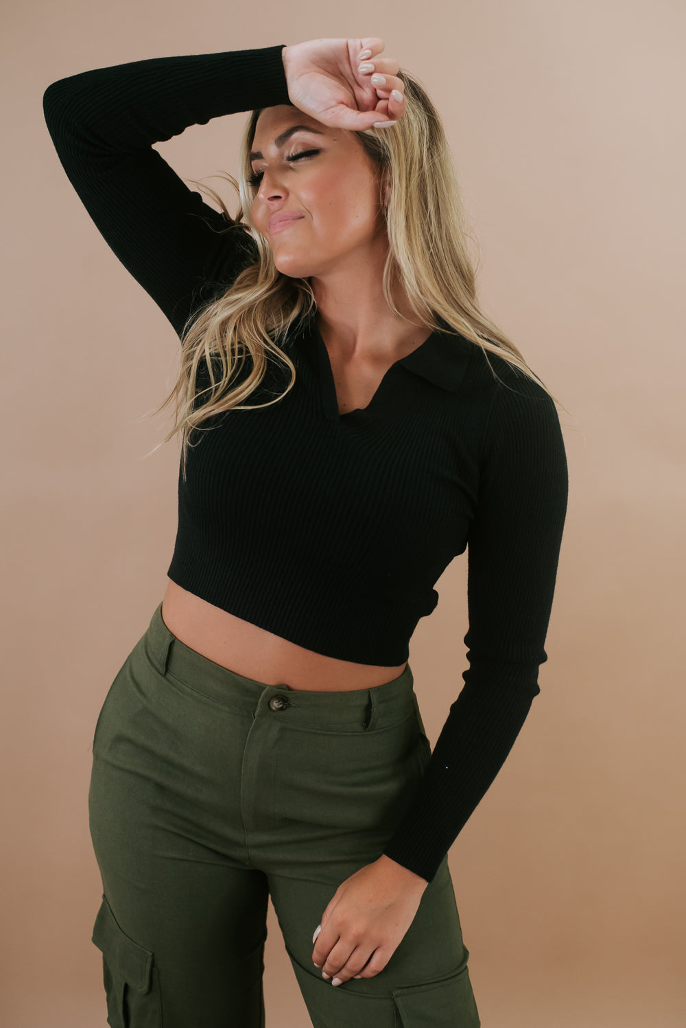 Heading Out V Neck Cropped Sweater, Black