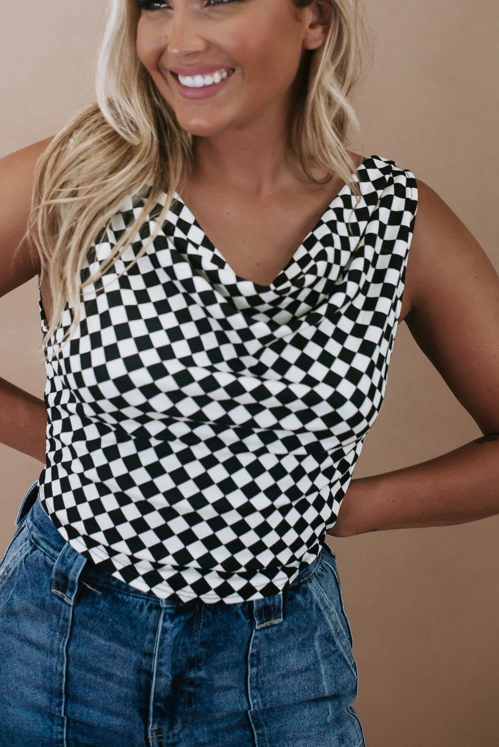 Checking Out Checkered Crop, Black