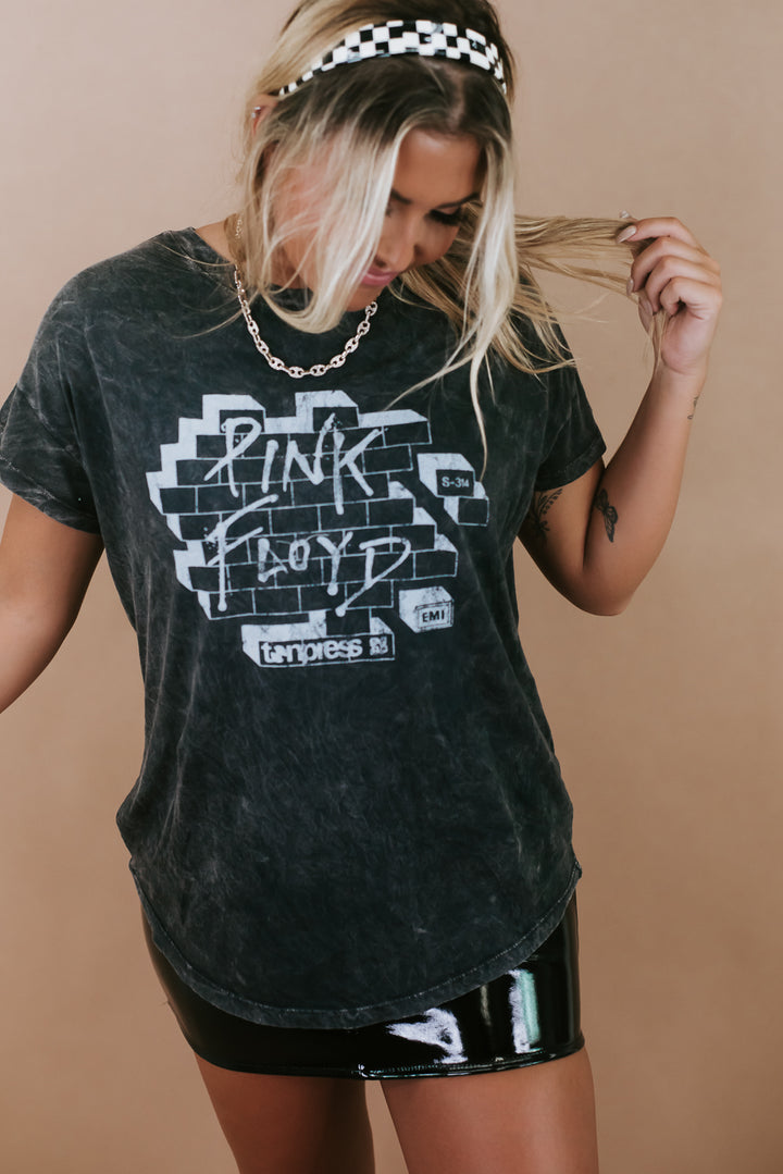 Pink Check Graphic Tee, Charcoal