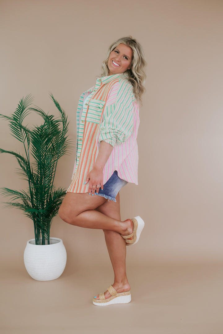 Multicolor Striped Button Up Shirt