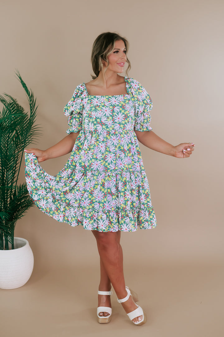 Tropical Vibes Mini Dress, Evergreen