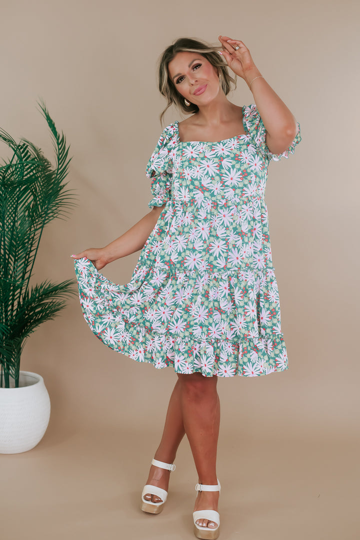 Tropical Vibes Mini Dress, Evergreen