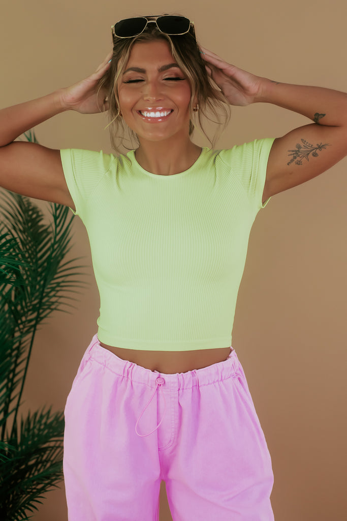 yellow ribbed crop top