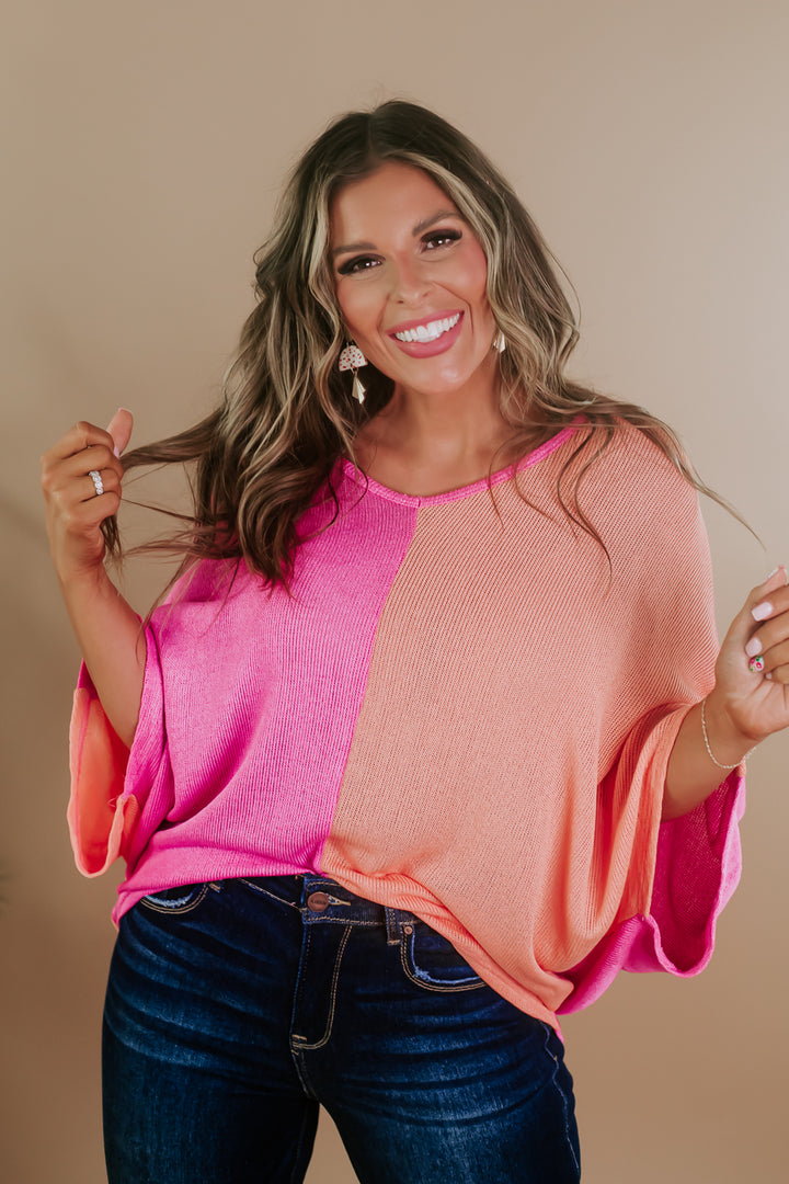 New Groove Split Top, Pink/Apricot