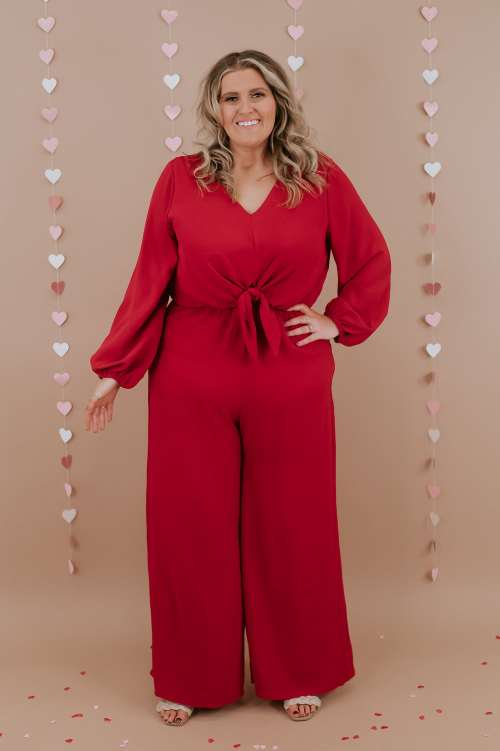 Wide Leg Jumpsuit Red Plus Size Jumpsuit With Sleeves Plus