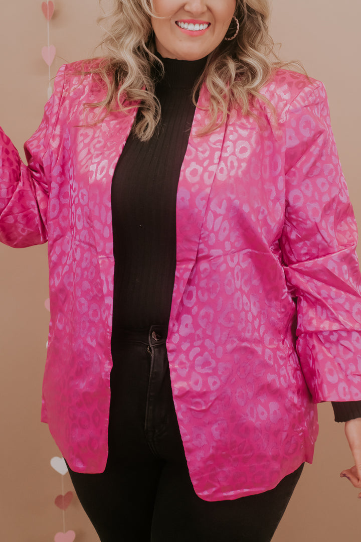 Cheetah Print Satin Blazer, Hot Pink