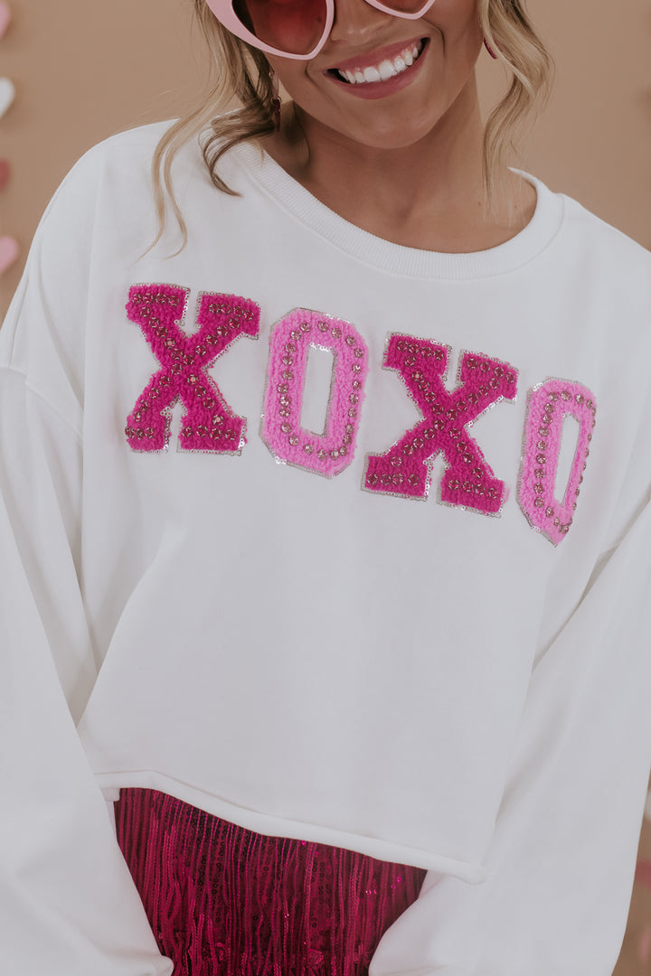 XOXO Cropped Sweatshirt, White