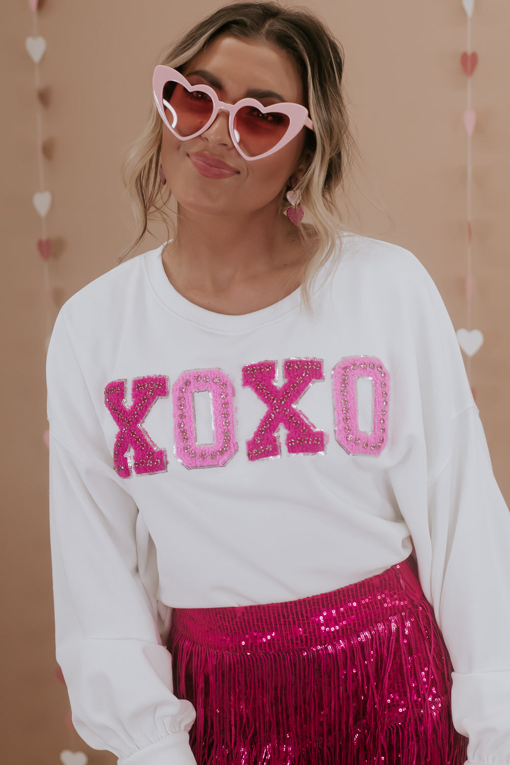 XOXO patched sweater, V-day graphic, Cute v-day look