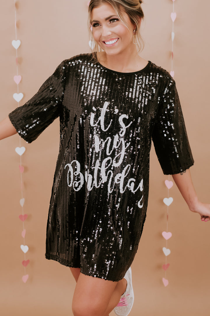 ECB Exclusive | It's My Birthday Sequin Dress, Black