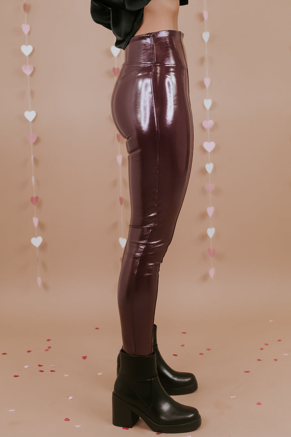 SPANX: Faux Patent Leather Leggings, Ruby