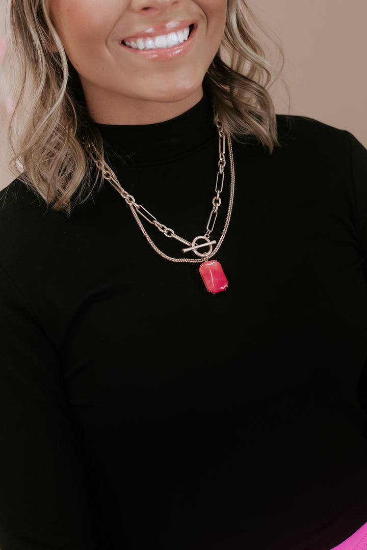 Most Wanted Layered Necklace, Hot Pink