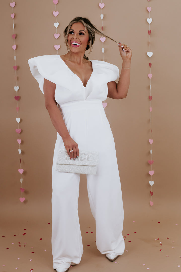 Show Out Flare Sleeve Jumpsuit, White