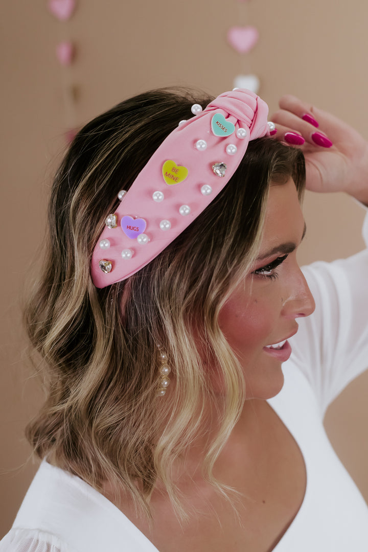 Candy Hearts Headband, Pink