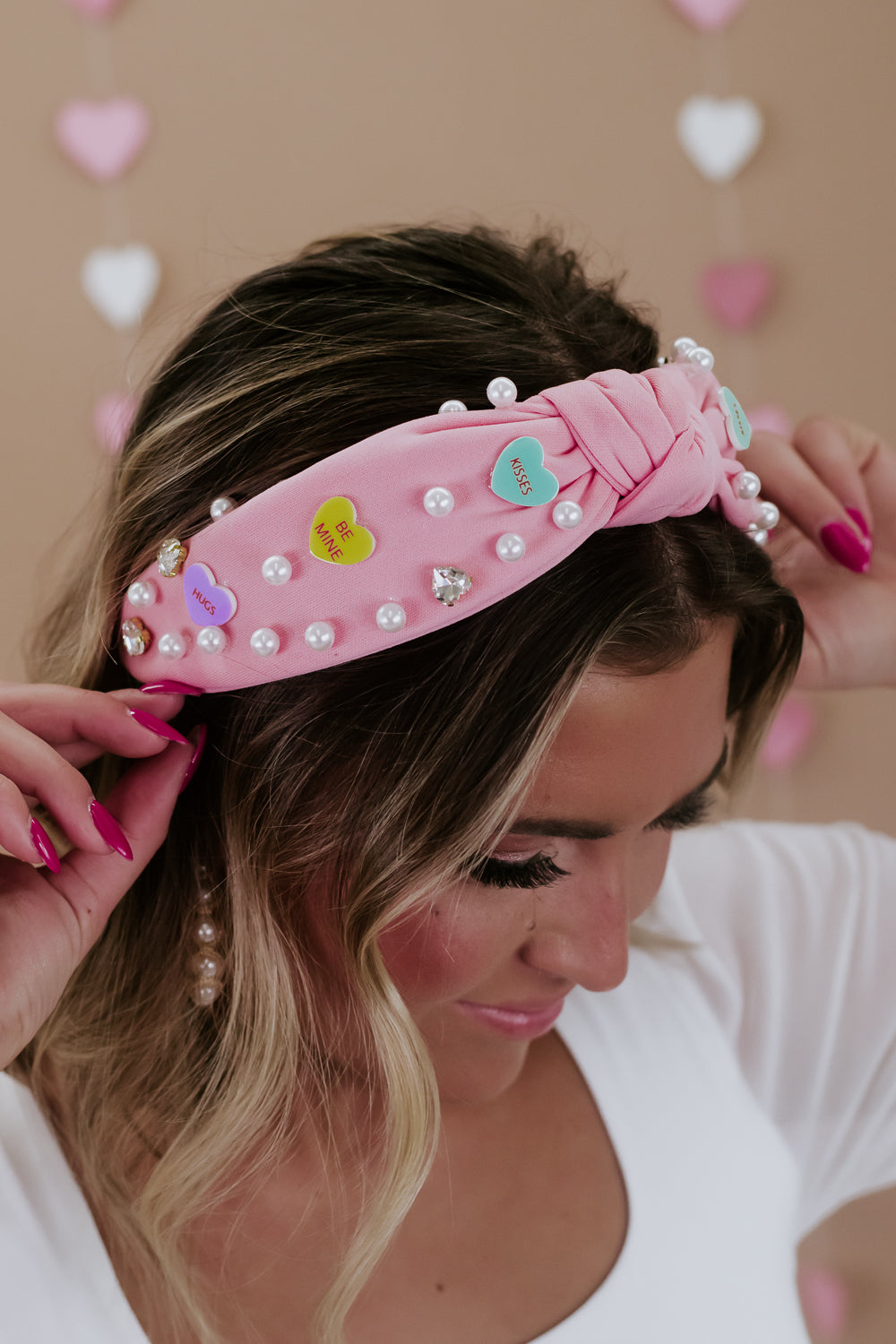 Candy Hearts Headband, Pink