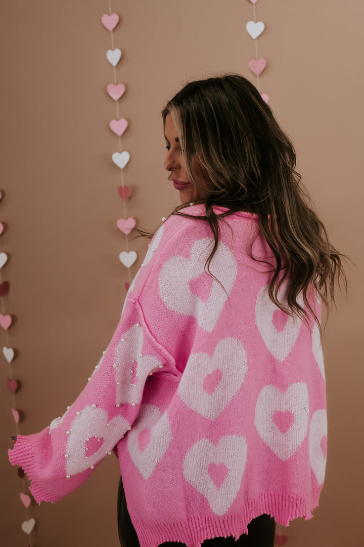 Pearl Heart Sweater, Pink