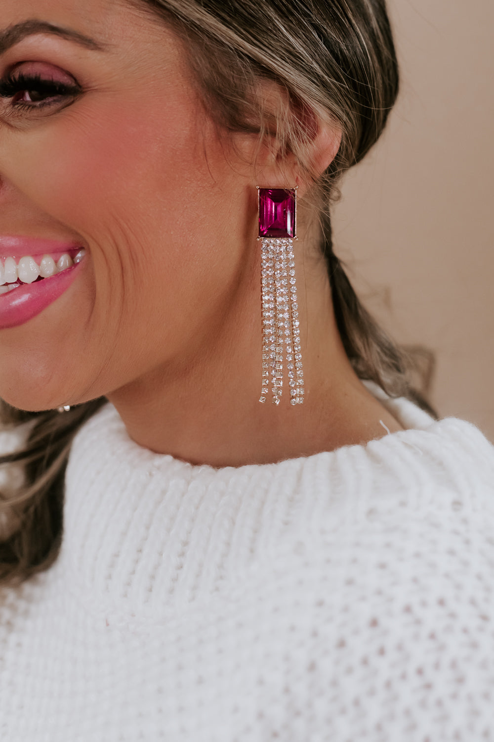 Glam Gemstone Dangle Earring, Pink