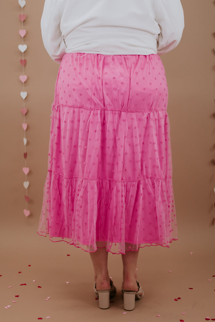 Mesh Dot Tiered Maxi Skirt, Fuchsia
