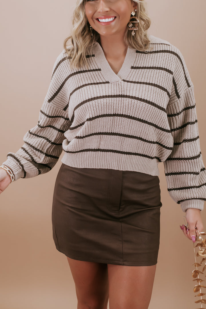 Roll With It Striped Sweater, Mocha