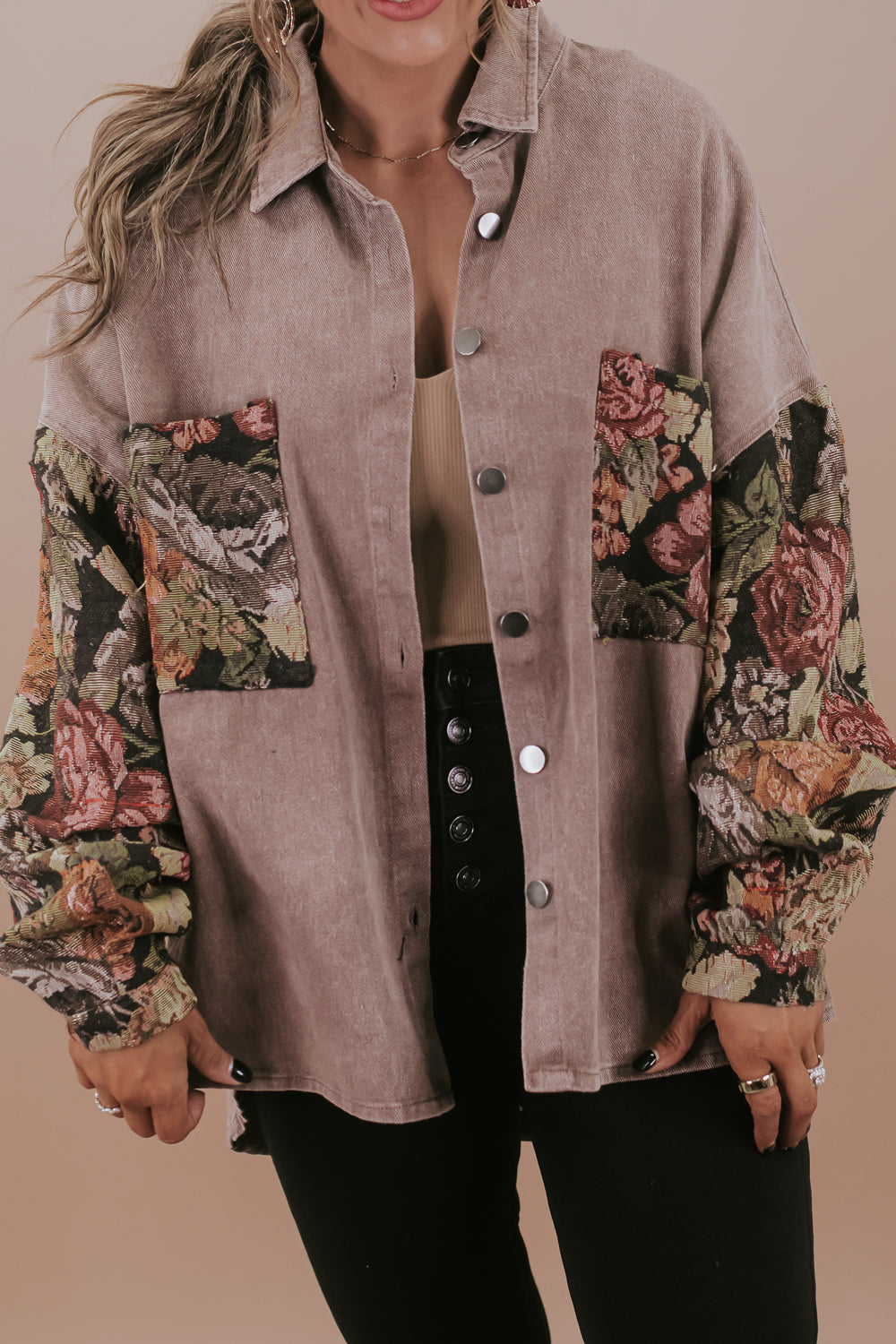 POL: Contrast Jacquard Shacket, Chocolate – Everyday Chic Boutique